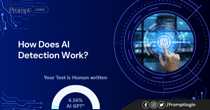Digital representation of AI detection technology with a futuristic interface, emphasizing the focus keyword 