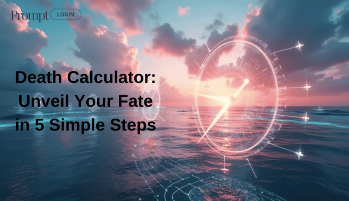 Sunset seascape with futuristic clock elements illustrating the Ai death calculator free concept.