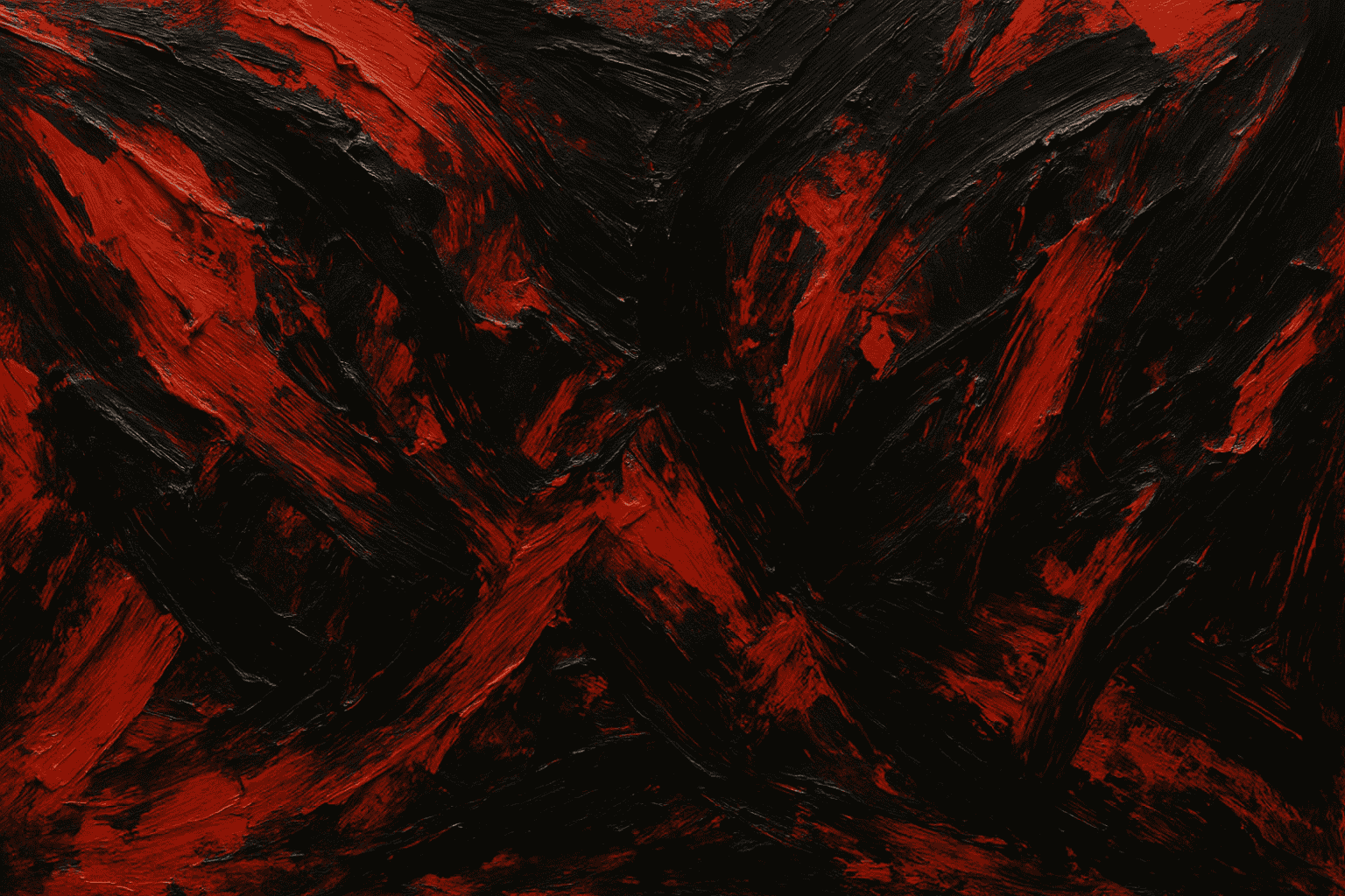 AI-generated abstract painting of chaos using broad red and black strokes, no distinct forms, thick layered paint textures.