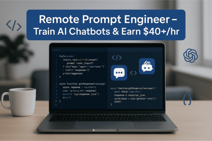 Remote Prompt Engineer job – Train AI chatbots and earn $40+/hr using Python/JavaScript programming.