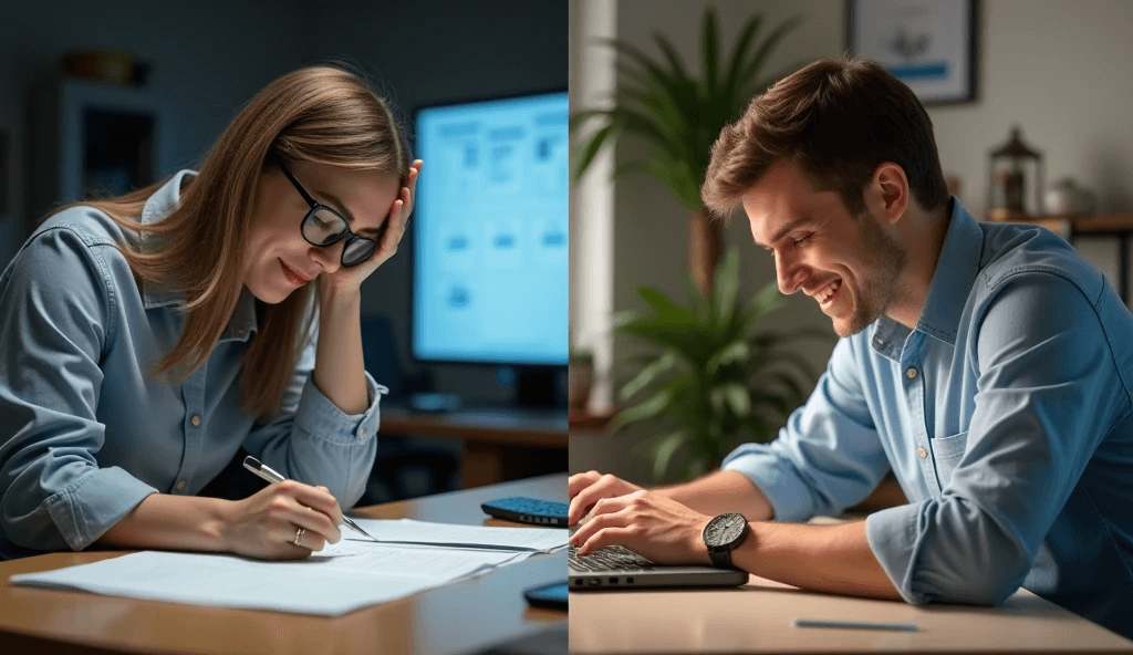 Comparison of manual vs AI content repurposing shown as two real workspaces.