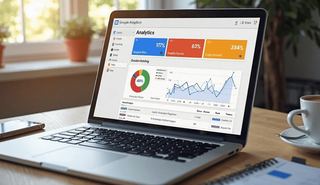 Tracking repurposed content performance through analytics tools on laptop and tablet.