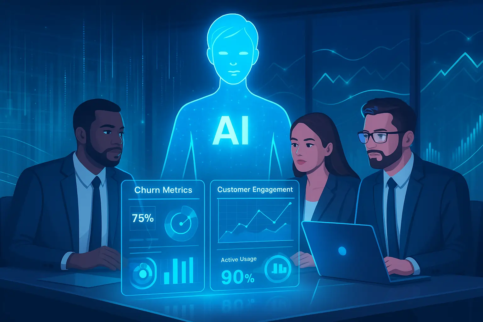 SaaS team using AI analytics to reduce churn and improve personalization.