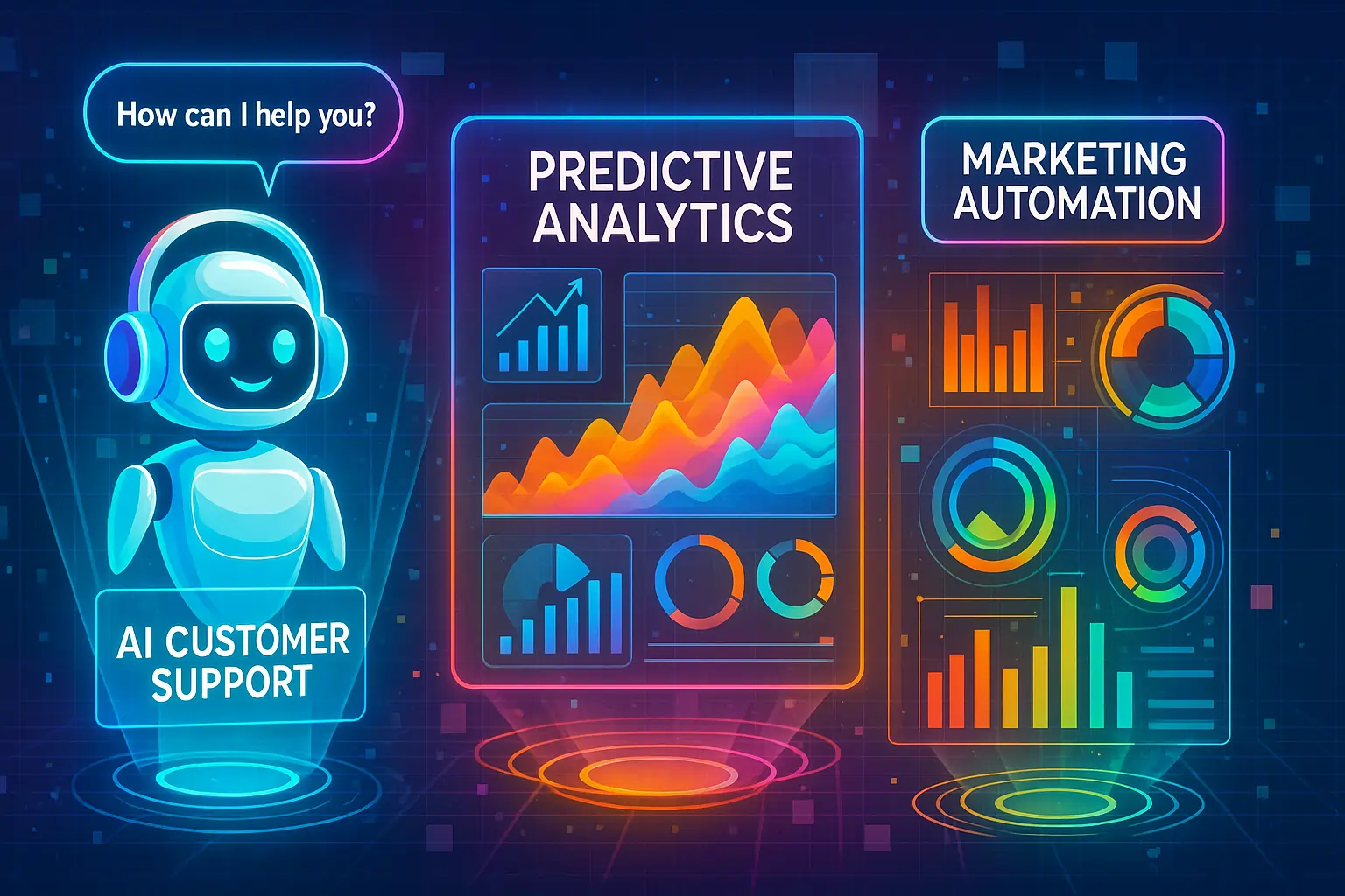AI SaaS tools for customer support, predictive analytics, and marketing automation.