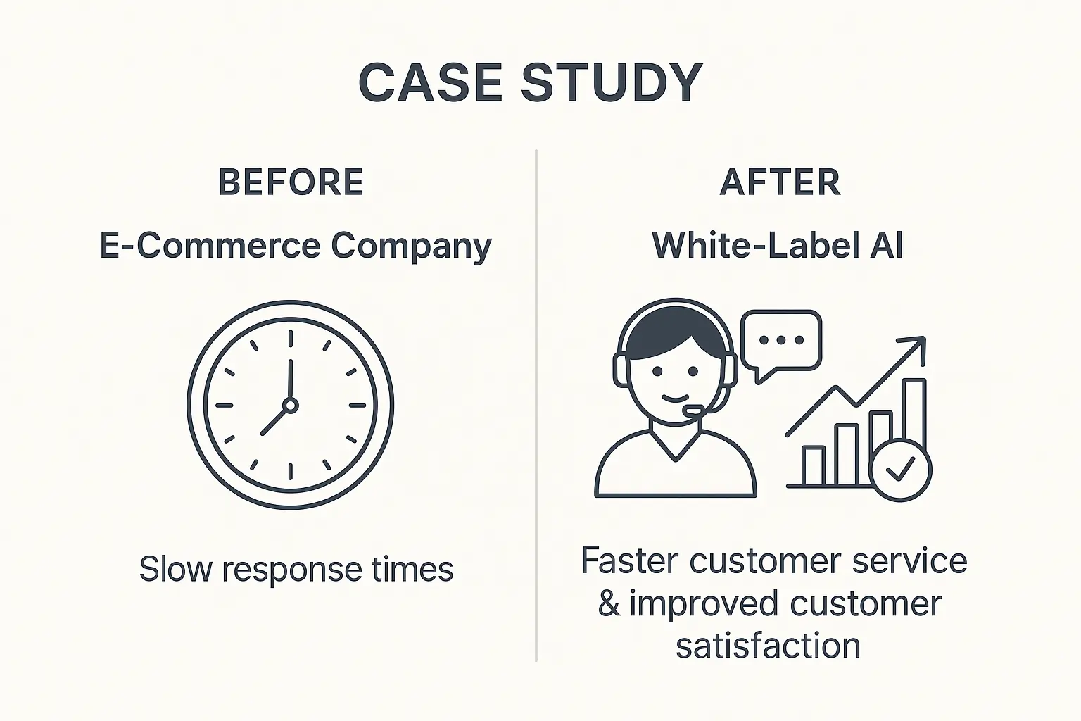 Case study showing improved customer service and faster response times after implementing white-label AI in an e-commerce company.