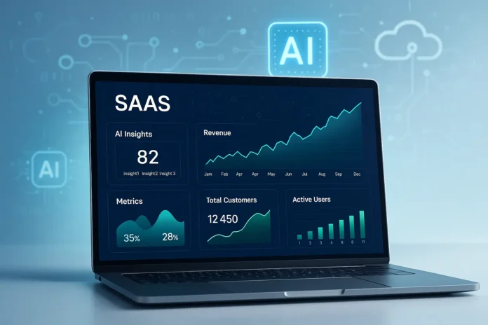 AI-powered SaaS dashboard with insights, metrics, and user statistics visualized for better decision-making.