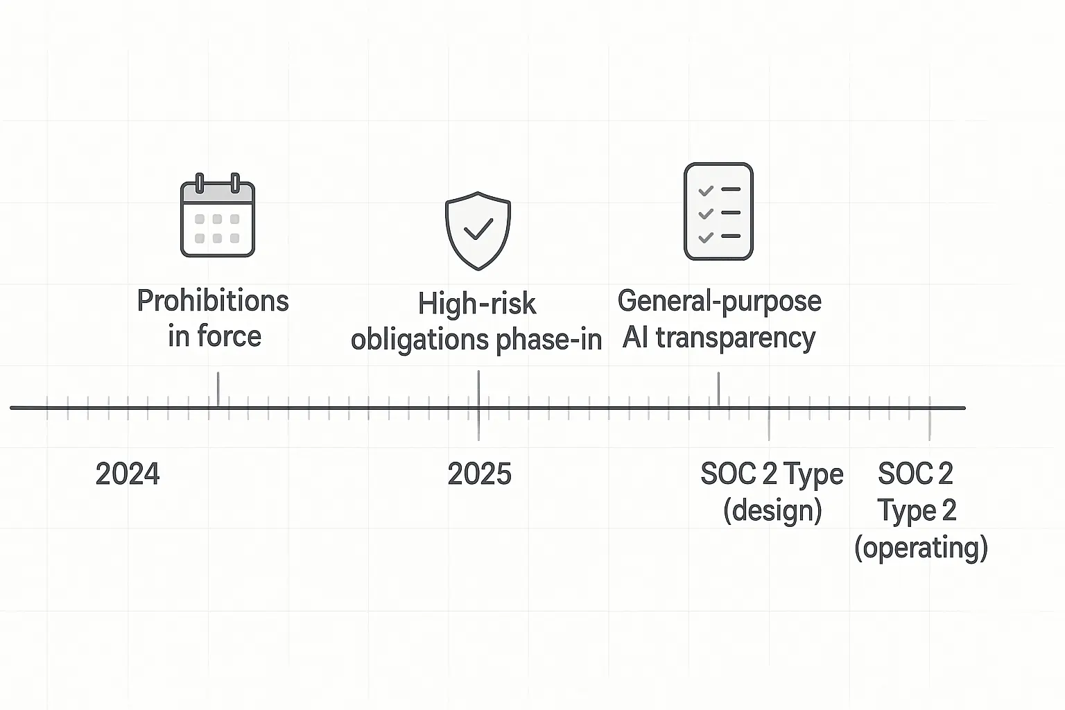 EU AI Act milestones and SOC 2 audit cadence for LLM compliance and governance