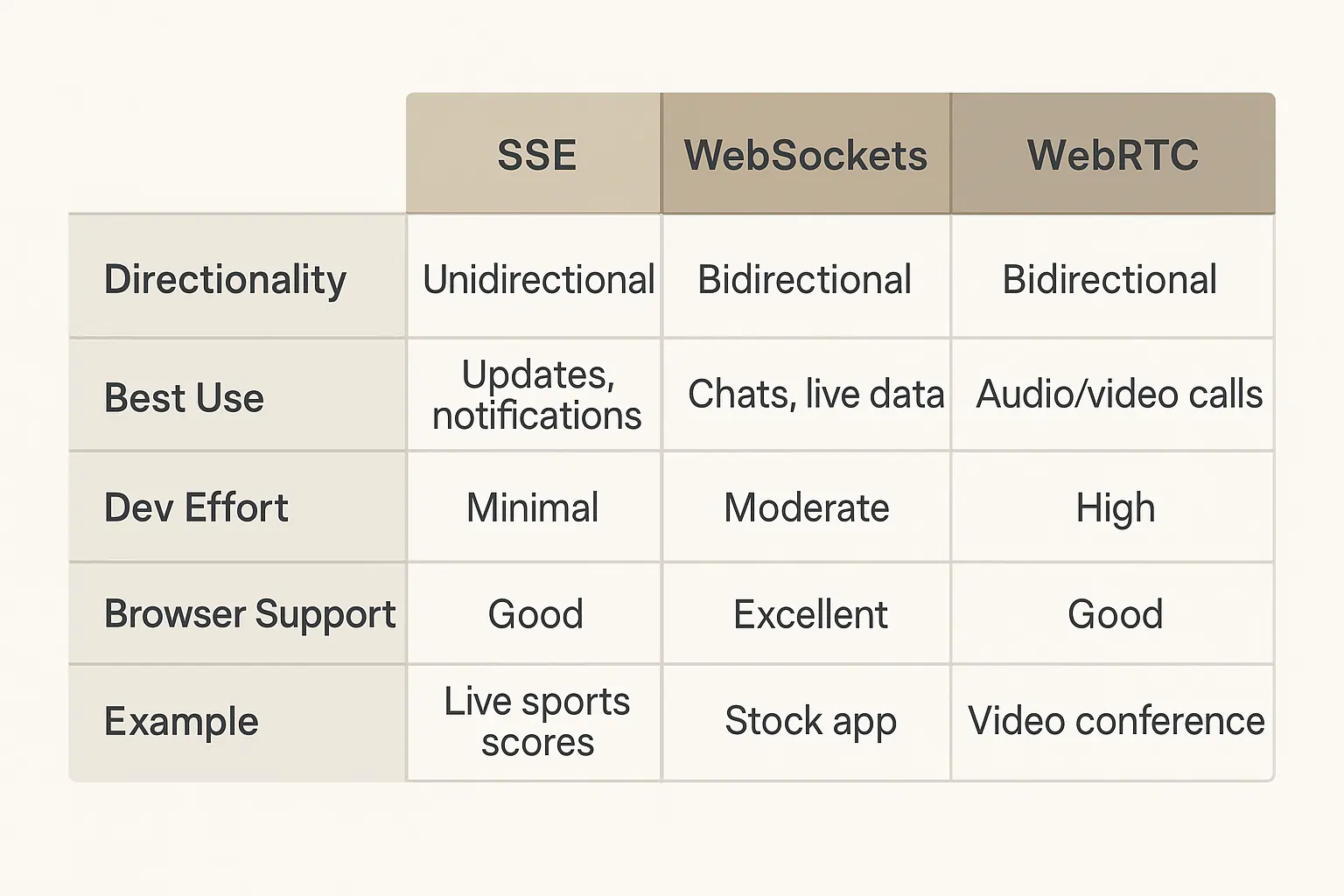 SSE vs WebSockets vs WebRTC comparison for SaaS real-time LLM streaming and interactive tool use