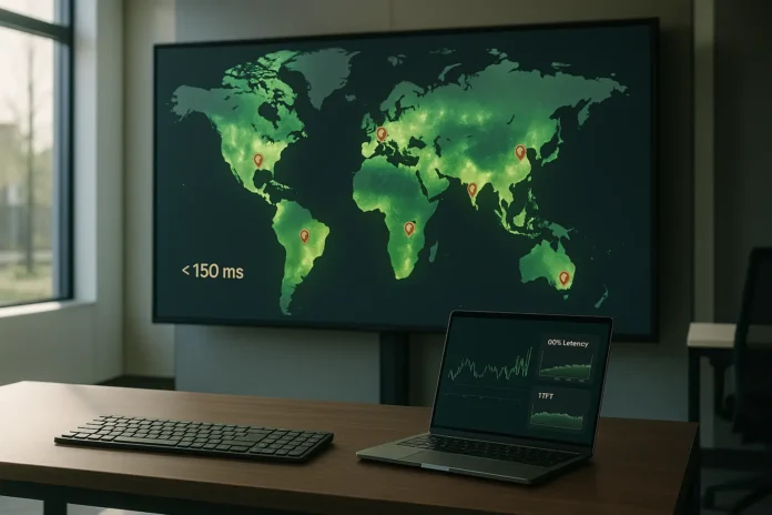 Real-Time LLM for SaaS: global latency heatmap and TTFT dashboard showing