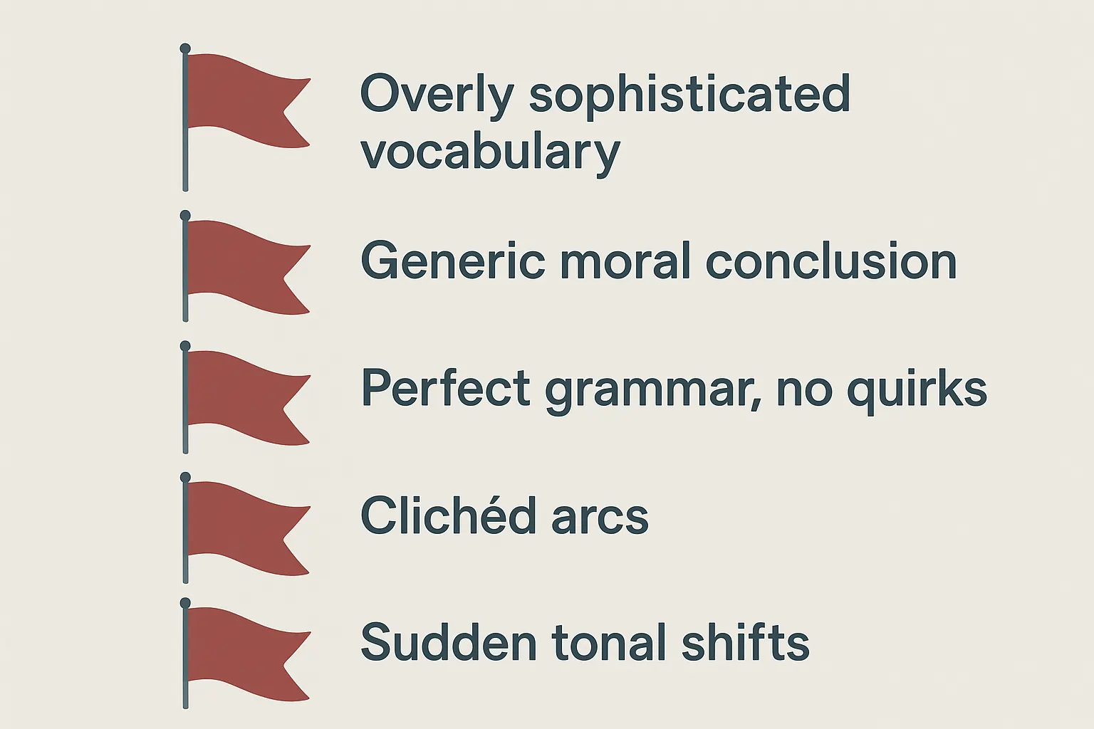 Infographic of red flags that trigger AI detection in college essays.