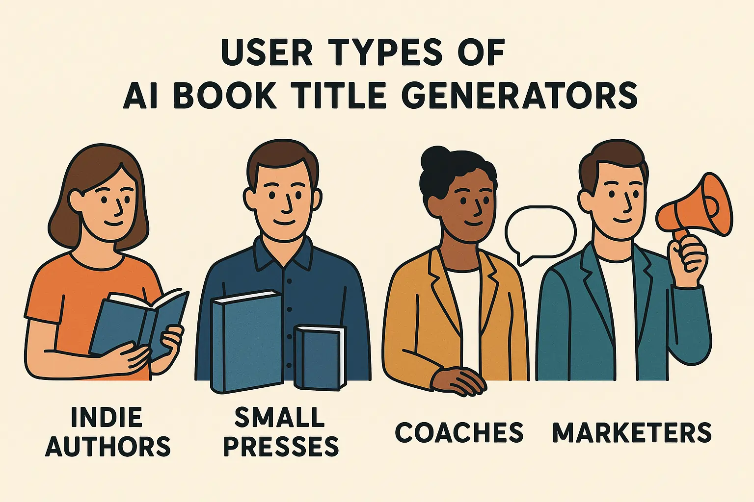 User personas for AI book title generator: indie authors, small presses, coaches, marketers