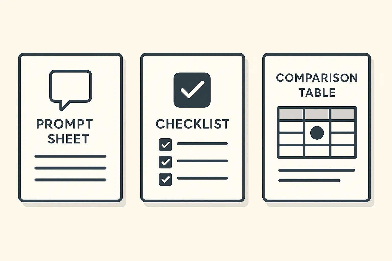Prompt sheet, checklist, and comparison table resources for AI book title generator users