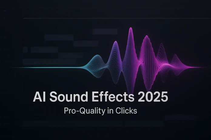 Futuristic AI waveform for sound effects in video editing, showing pro-quality audio design tools for 2025 creators.