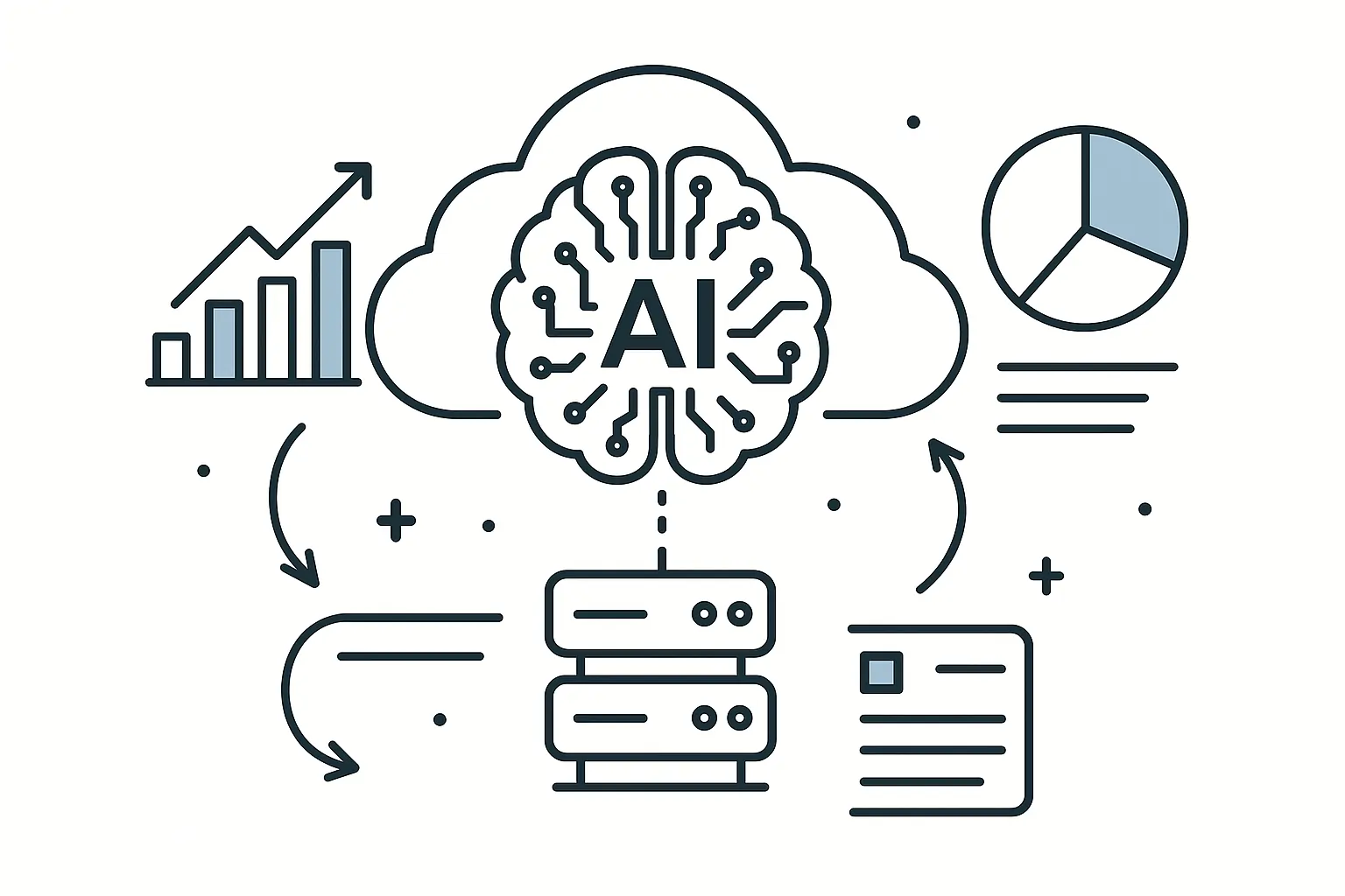 AI cloud business tool concept with workflow automation and predictive insights visualization.