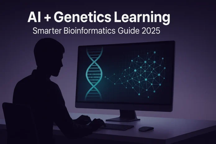 Researcher studying DNA and AI neural network – future of genetic engineering learning 2025