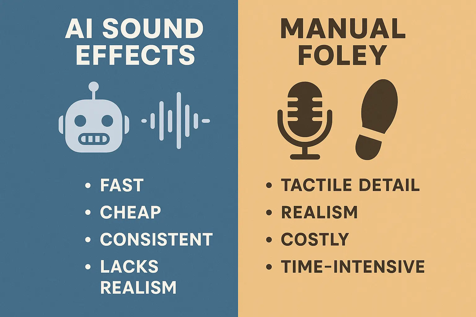 Comparison of AI sound effects versus manual Foley with pros and cons