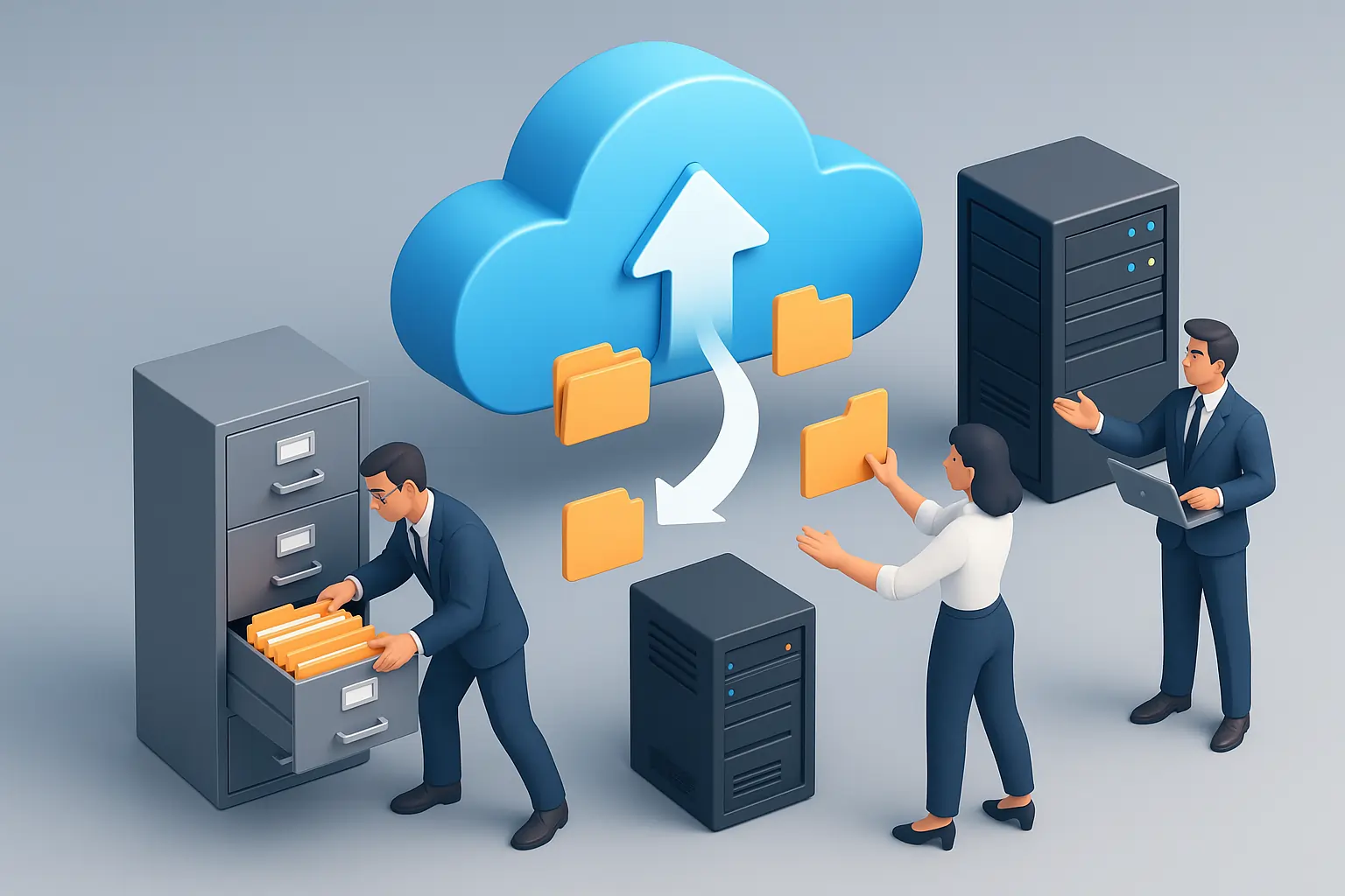 Legacy systems migration visual with data moving to AI-powered cloud platforms