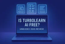 Is TurboLearn AI Free? Unlock Hidden Perks Today TurboLearn AI free plan 2025 review with laptop and holographic flashcards glowing in indigo and cyan tones