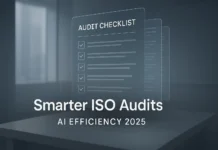 How AI Transforms ISO Audits – Boost Efficiency & Accuracy Futuristic AI ISO audit checklist hologram showing efficiency and accuracy improvements in compliance 2025